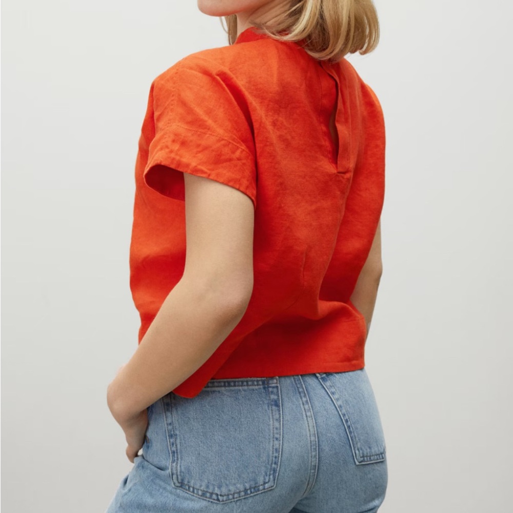 LAST CHANCE Orange linen Everlane drape blouse top size 2